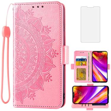 Imagem de Asuwish Compatível com LG G7 ThinQ Capa carteira de vidro temperado protetor de tela flip alça para celular para LGG7 One G 7 Plus LG7 Fit LG7ThinQ 7G Thin Q G7+ G7thinq LGG7thinq ouro rosa