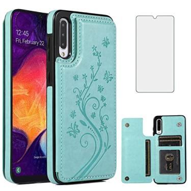 Imagem de Capa de telefone para Samsung Galaxy A50 com protetor de tela de vidro temperado e suporte de cartão carteira com suporte flip acessórios de celular de couro Glaxay A 50 Gaxaly S50 50A SM A505G capas