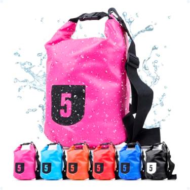 Imagem de Sacola Impermeável 5L Praia Estanque À Prova D'Água Armazenamento Dry Bolsa Saco Lona De PVC Flutuante Multiuso Cachoeira Camping Trekking Dias De Chuva Ideal Atividades Outdoor Versátil, Rosa