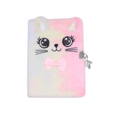 Imagem de Caderno mágico de pelúcia com cadeado para gatos tie dye fofo diário de viagem