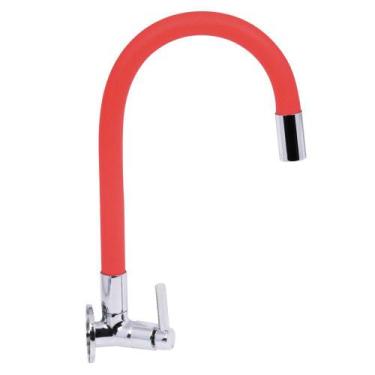 Imagem de Torneira Para Cozinha Bica Flex Parede Abs Vermelho Abertura Rápida Go