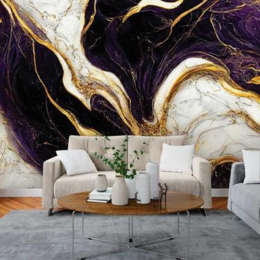 Imagem de Papel de Parede Painel 3D Mármore Branco Ouro Roxo 3M Revestimento Aut