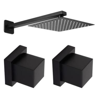 Imagem de Kit Chuveiro Quadrado Moderno 25x25cm Preto + 02 Acabamento Preto - MQ