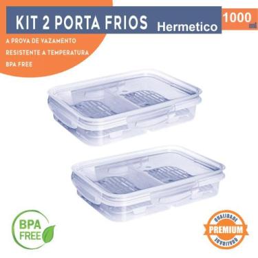 Imagem de Kit 2 Pote Hermético Retangular 1,0 Litro Porta Frios Empilhável com E