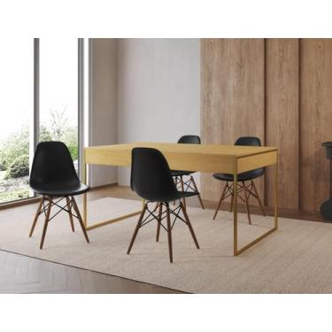 Imagem de Conjunto Industrial Filadelfia 137x90 Ferro Dourado Tampo Canela 4 Cad