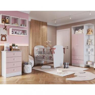 Imagem de Quarto de Bebê Completo Guarda Roupa Cômoda e Berço com Rodízios Coruj