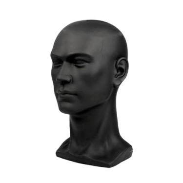 Imagem de Milageto Cabeça de manequim masculino, modelo de exibição de peruca, cabeça de peruca autônoma, cabeça de manequim multiuso para decoração faça você mesmo, Preto Fosco