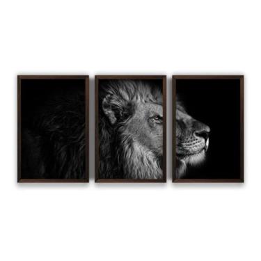 Imagem de Quadro Decorativo Mosaico 3 Peças 60x40 Leão De Judá Preto - NEYRAD