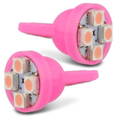 Imagem de Par Lâmpadas LED T10 W5W Pingo 4 LEDs 2W 12V Luz Rosa Aplicação Farol 