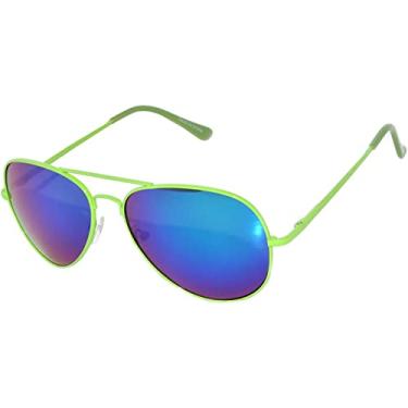 Imagem de OWL Óculos de sol aviador femininos masculinos com dobradiças de mola espelhadas e lentes fumê com armação colorida de metal, Verde espelhado