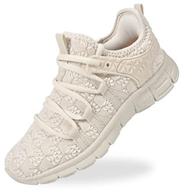 Imagem de AOE Tênis de corrida feminino, moderno, de malha, respirável, ultraleve, antiderrapante, para treino, academia, Renda bege, 38 BR