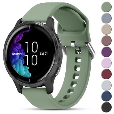 Imagem de Vanjua Pulseiras de relógio femininas e masculinas compatíveis com Garmin Venu 2 Plus / Venu Sq / Venu / Vivoactive 3, pulseira esportiva de silicone macio para Garmin Vivomove Sport, Vivoactive 3 Music, Forerunner 645 / 245 Music Smart Watch (Pequeno, Verde Oliva)