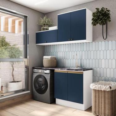 Imagem de Lavanderia Modulada Kappesberg Celeste 3 Peças Branco/Azul 160cm