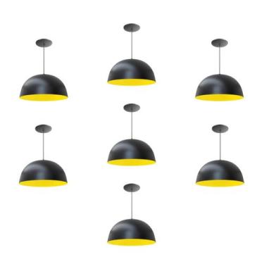 Imagem de Kit 7 Luminária Pendente Meia Lua 24cm Interior Amarelo Com Fiação 110