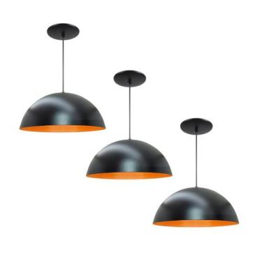 Imagem de Kit 3 Luminária Pendente Meia Lua 50cm Interior Laranja Com Fiação 110