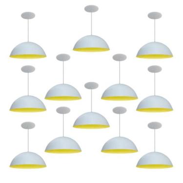 Imagem de Kit 12 Luminária Pendente Meia Lua 34cm Com Interior Amarelo Com Fiaçã