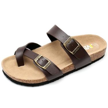Imagem de WTW Sandálias masculinas de cortiça – Pantufa de praia sem cadarço com fivela de metal ajustável para homens, estilo casual, Marrom cruzado, 40