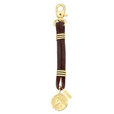 Imagem de Chaveiro de Couro Natural com Cavalo Dourado - VL ACCESSOIRES