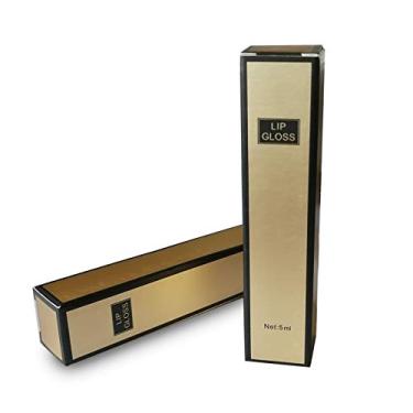 Imagem de ANZKA 50 caixas de embalagem de brilho labial dourado e preto, caixa vazia fosca de papel kraft de 10,7 x 2,3 cm, caixa de embalagem dobrável com tubo de brilho labial, 5 ml