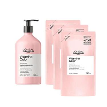 Imagem de Kit Shampo Vitamino Color 750ml + 3 Refis 240ml - Loreal