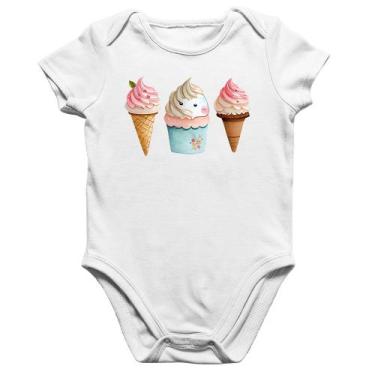 Imagem de Body Bebê Algodão Unicórnio Sorvete - Foca na Moda, Branco, P