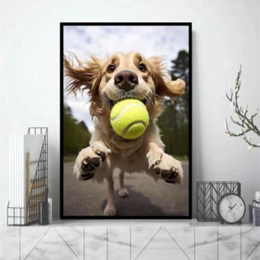 Imagem de Quadro Cachorro Com Bola De Tênis 33x24cm - com vidro - Quadros On-lin