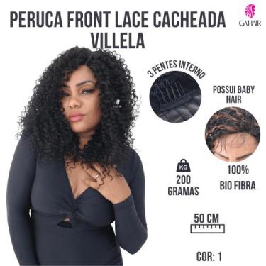 Imagem de Peruca Front Lace Cacheada 100% Bio Fibra -Villela -Sleek - Acabamento