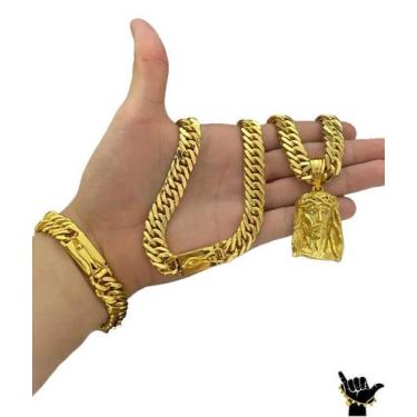 Imagem de Corrente Grumet 13mm + Pulseira + Pingente - Banhado a Ouro - ToJoia18