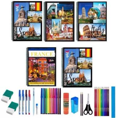 Imagem de Kit 5 Caderno Photo 96 Folhas Arame Capa Dura Com 36 Itens - Maxima ca