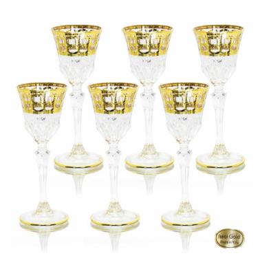 Imagem de Conj Taças Licor Cristal Italiano Lapidado Ouro Circulos - LUXdécor