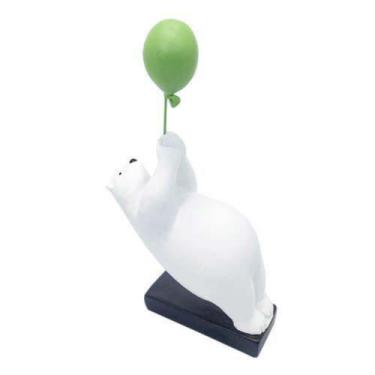Imagem de Escultura Decorativa Urso Segurando Balão Verde Luxo Detalhe - LUXdéco