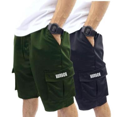 Imagem de Kit 2 Bermudas Corta Vento Bolso Cargo Hunter Colors Verão, Vrd, Pto, 