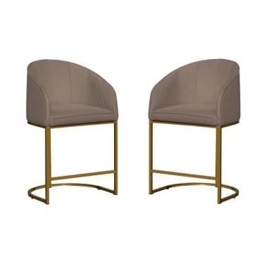 Imagem de Kit 02 Poltronas Banqueta Mia Tecido Suede Base Metal Dourada - Estopa
