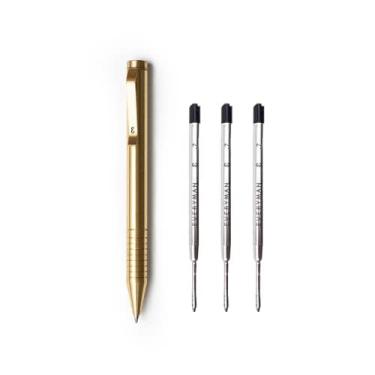Imagem de Everyman Brass Grafton Mini Twist, caneta de metal de luxo tamanho de bolso, tinta gel premium, escritório, negócios, presente EDC (caneta + pacote de recarga)