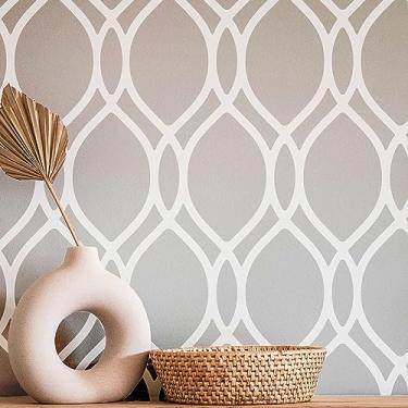 Imagem de STENCILOGY® / ONEGA – Estêncil de parede GG de 49,8 cm x 95 cm, estêncil de parede grande para pintura, estêncil de treliça para paredes, estêncil de parede geométrico floral grande