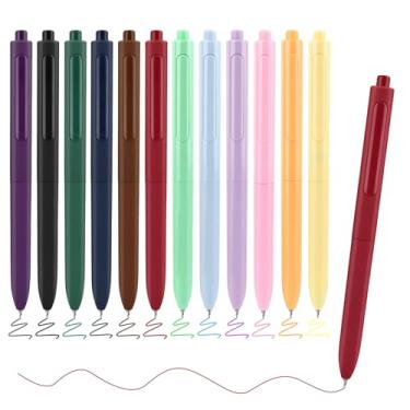 Imagem de BAYTORY 12 canetas de gel coloridas, canetas de cores sortidas, caneta colorida de ponta fina de 0,5 mm, escrita suave de secagem rápida para material escolar, marcação de diário (multicolorida)