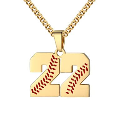 Imagem de Colar com número de beisebol para meninos 00-99 Atletas Jersey Número colar de aço inoxidável corrente banhada a ouro 55,88 cm pingente de beisebol personalizado presente de beisebol para homens e mulheres meninas, Aço inoxidável, não sabe