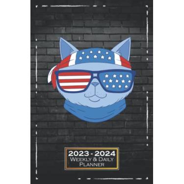 Imagem de Weekly & Daily Planner 2023-2024: Softcover, 6x9 | One Week on a Double Page | From Sunday to Saturday | Cat Animals America | qx1