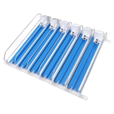 Imagem de Organizador de Bebidas de Geladeira, Empurrador Automático, Dispensador de Latas de Refrigerante Ajustável, Suporte de Lata para Geladeira, Bebidas Organizacionais (Azul)