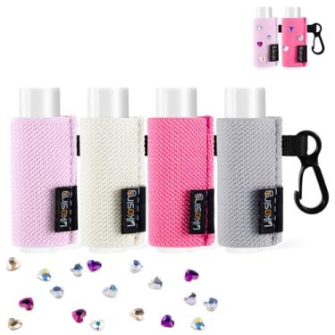 Imagem de Likesing Porta-chaves Chapstick, 4 peças de bálsamo labial colorido em forma de coração em forma de coração para brilho labial de batom, porta-chaves elástico para chaves, bolsa de presente para