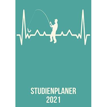 Imagem de Studienplaner 2021: DIN A4 Kalender von 01/2021 - 12/2021 1 Tag = 1 Seite mit großem Tageskalender und großartiger Übersicht. Monatsübersicht, ... / Angler Angelrute heartbeat herzschlag
