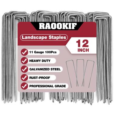 Imagem de RAOOKIF Grampos galvanizados para paisagens de jardim de 30 cm, 20/50/100/200 peças de estacas de metal de jardim, estacas de solo resistentes de calibre 11 para decoração, cerca, gramado, pinos de