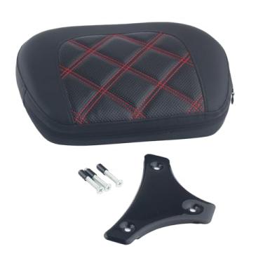 Imagem de FINMOKAL Almofada de encosto Passenger Sissy Bar com suporte preto para Touring Road King CVO Electra Street Road Glide Solftail Heritage 1996-2023 Costura vermelha