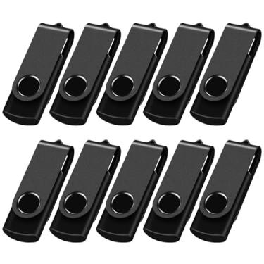 Imagem de Pen drive USB de 16 GB, pacote com 10 unidades de polegar USB 2.0, pen drive giratório para uso em casa e escritório (pacote com 10 16 GB, preto)