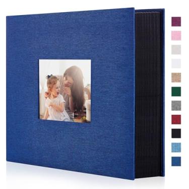 Imagem de Artmag Álbum de fotos de tecido 10 x 15 cm, grande capacidade para aniversário de casamento em família, álbum de linho, comporta 1000 fotos horizontais e verticais (1000 bolsos, azul)