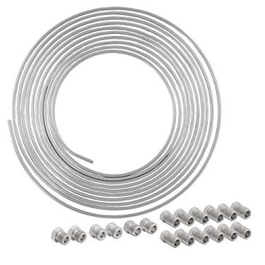 Imagem de 4LIFETIMELINES Kit de montagem e bobina de tubo de freio de aço inoxidável 1/4 de 7,62 m, 16 acessórios incluídos, alargador invertido, rosca SAE, espessura de parede de 0,12 cm