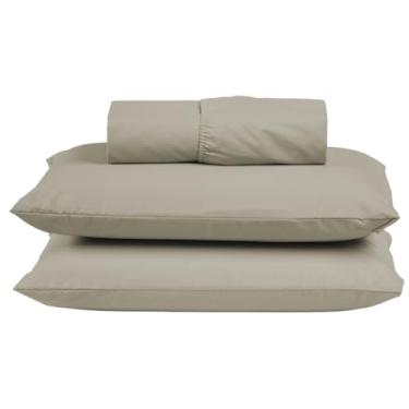 Imagem de Jogo de Cama Box Solteiro Algodão Percal 200 Fios Hotel Pousada 2 Peças Lençol com Elástico (Avelã)