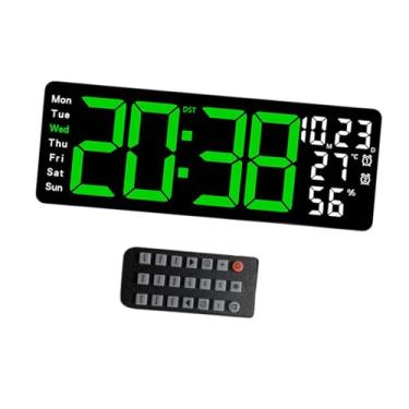 Imagem de Fenteer Relógio de parede digital com luz de atmosfera, display de temperatura multifuncional, relógio de parede LED, display grande para cozinha interna, Verde