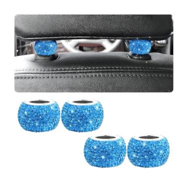 Imagem de Osilly Colares de encosto de cabeça para carro, 4 peças de decoração de anéis para descanso de cabeça de carro, acessórios interiores de diamante de cristal de strass para descanso de cabeça automático, pingentes de cristal para carro, SUV caminhão (azul)