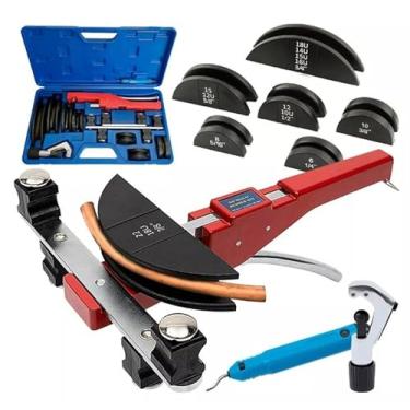 Imagem de Kit curvador de tubos cobre alumínio profissional com cortador escareador Curvador Tubos Canos De 1/4 a 7/8
